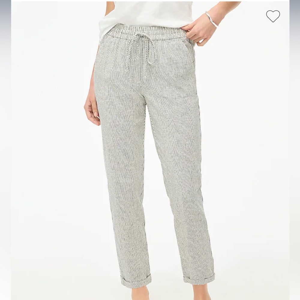 J CREW STRIPED LINEN-COTTON BLEND DRAWSTRING PANT (stripes b&w)
